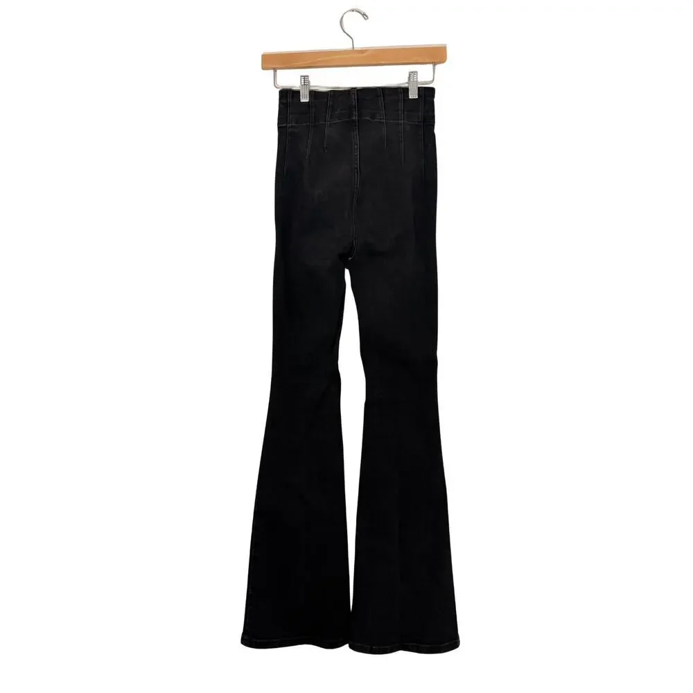 Free People We The Free Jayde Flare Jeans Black Onyx Denim Bell Bottom Size 25